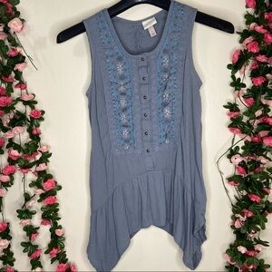 Knox Rose Baby Blue Peasant Boho Sleeveless Top S